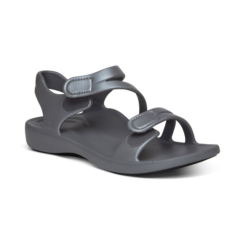 Aetrex Womens Jillian Sport Water Friendly Sandals Shimmer Grey - 0CUtva5LZ